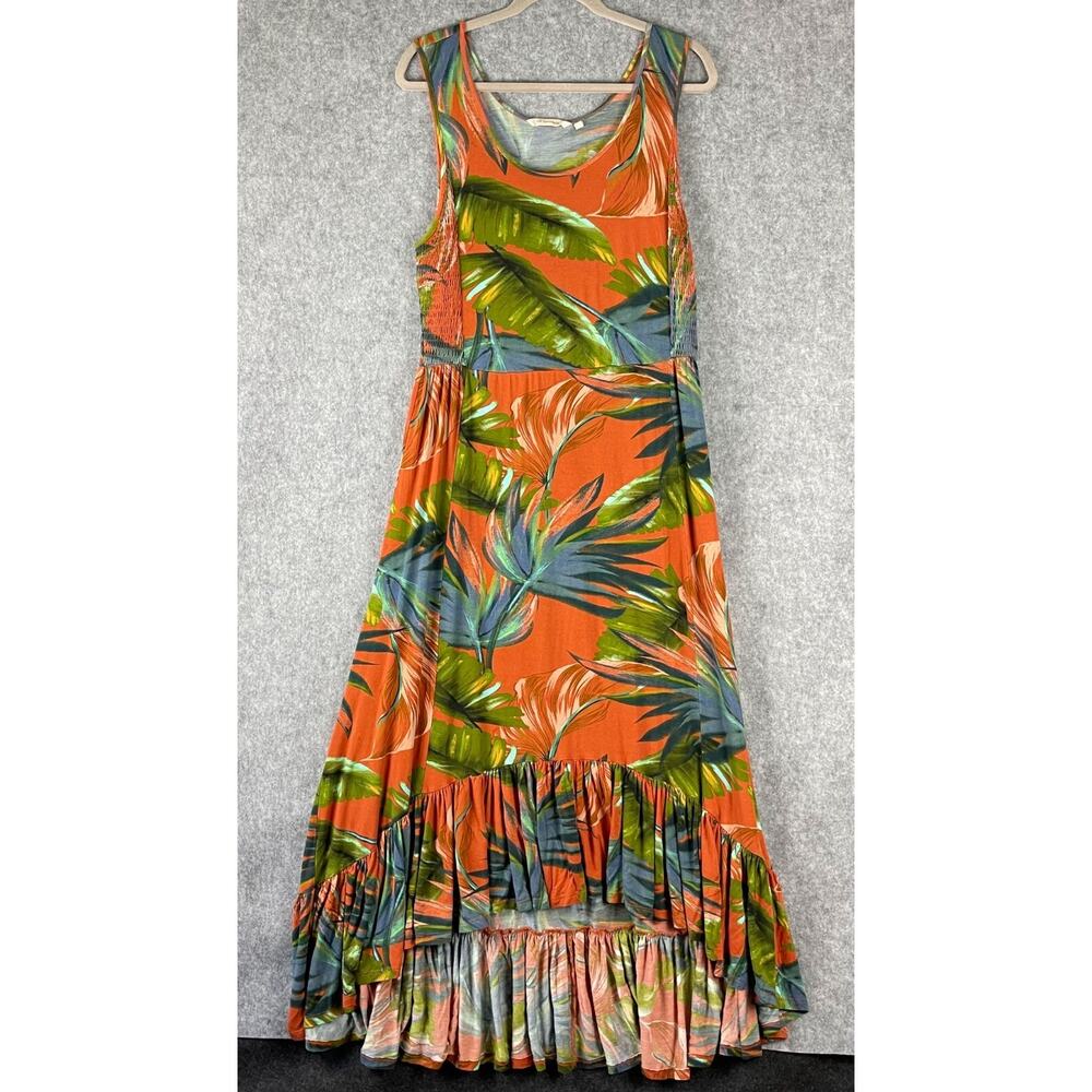 Soft Surroundings Fabiana Maxi Dress Womens Large Ruffle Cruise Resort Tropical
